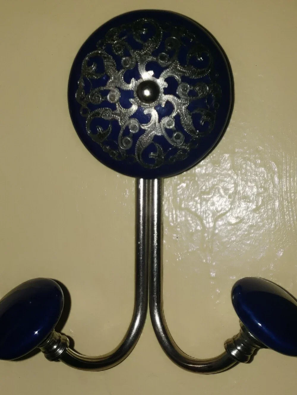 Decorative Cobalt Blue and Silver Wall Hook -